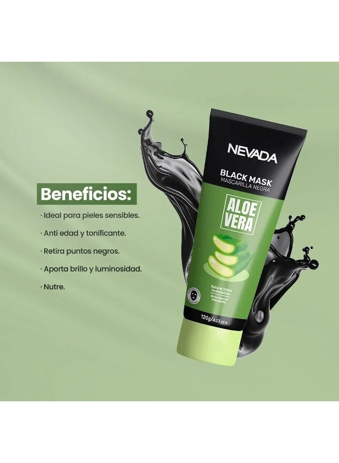 NEVADA BLACK FACE MASK WITH MOISTURIZING ALOE VERA THAT REMOVES BLACKHEADS NEVADA 120G - Image 2